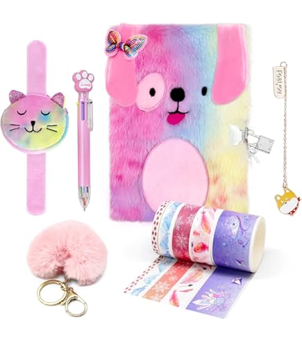 Diary With Lock For Girls - 30Pcs Girls Diary Set, Kids Journal With Lock, Leather Journal Notebook, Pencil Pouch, 8 Color Pens, 20 Stickers, Ideal Christmas Gifts For 8 9 10