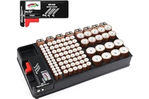 MAKERFIRE Battery Organizer Storage Case with Removable Battery Tester Holds 110 Batteries for AAA, AA, 9V, C, D and Button Battery