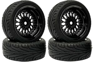 KINGCOO 4PCS 65mm RC Pneus et Route de Voiture,Pneus RC en Caoutchouc Roues en Plastique pour 1/10 RC on Road Run-Flating Racing Touring Car pour HSP HPI Kyosho Tamiya (Noir)