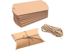 KYYLZ 30 Pezzi Scatole Cuscini Carta Kraft Vintage,Scatole di Carta Caramelle Kraft per Regalocon Corda,Scatoline Portaconfetti Kraft,Applica a Festa Laurea Matrimonio Compleanno Regalo