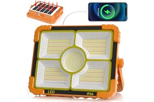 MUEZDUR 100W Portable Work Light, 466 LED Rechargeable Work Light Floodlight 10000 LM Super Bright Outdoor Worklight for Emergency, Repairing, Camping - 5 Modes, USB & Solar Powered