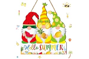Wesiti Hello Summer Door Sign Welcome Decor Hawaiian Gnomes Wooden Sign Rustic Colorful Fruit Gnome Hanging Sign Door Hanger Outdoor Porch