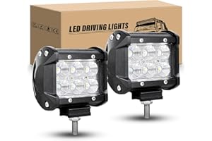 RIGIDON Phare led 12V 24V, 2PCS 4 pouces 10cm 18W Projecteur Flood Phare de Travail Longue Portee Barre LED Feux de Travail Lampe de Travail pour 4x4 Voiture Camion Tracteur SUV Bateau