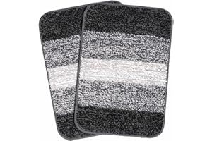 Status Contract Microfiber Striped Anti Skid Latex Back Side Set of 2 Bathmats (Black, 35X50 Cm)