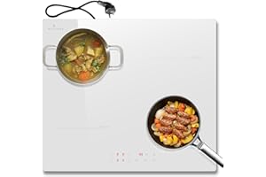 DELITEER Induktionskochfeld 4 Platten, Kochfeld Einbau 59CM mit Stecker, Weißes Keramikglas, Induktionskochfeld Autark 3500W, 9 Leistungsstufen, Sicherheitsschloss, Touch-Bedienung, 240V