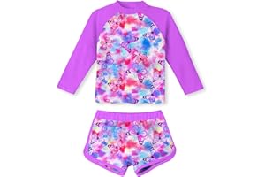 TUONROAD Girls Swimming Costume Toddler Baby Kids Two Piece Long Sleeve Swimsuit UPF 50+ Protection Bathing Suit Swim Set for 4-10 Years