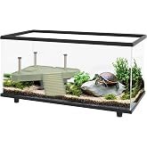 PawHut Aquarium for Turtles 50L with Platform 60x30x32cm Transparent | Small Turtle Terrarium, Ramp, Easy Drainage