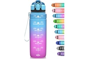 Niggeey Borraccia Sportiva Da 1 Litro/700ml/500ml, Bottiglia Sportiva con Indicatore del Tempo e Scala, 1 clic Aperto, Adatto per Palestra, Yoga, Corsa, Bicicletta, Campeggio e Vita Familiare