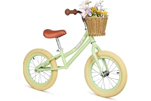 Hello-5ive 14 Inch Balance Bike with Removable Basket for Kids, Lightweight Height-adjustable Training Bicycle with Carbon Steel Frame and Rubber Pneumatic Tires, No Pedal Toddler Bike for 3 4 5 6