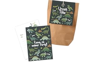 ‎IDEENVERLAG HAMBURG 12x "Dinosaurier" Einladungskarten + Partytüten - Set / Dino Party Einladungskarten Dino Kindergeburtstag Partytüten Kindergeburtstag Dino Partytüten Kindergeburtstag Einladungen Dino Geschenktüten