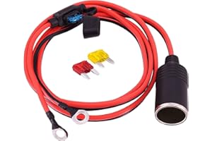 Leehitech 1.2M/3.94FT Car Charger Extension Cable, 12V/24V Car Cigarette Lighter Socket to O-Ring Power Wiring Terminals 16AWG Extension Lead Built-in 15A Fuse for Car, Boat, Truck, RV, Tire inflator
