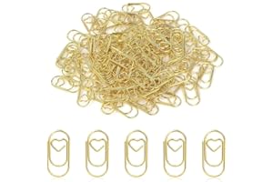 JUGUTA Lot De 100 Trombones En Forme De Cœur Doré Avec Boîte Transparente - Petit Trombones Ovales - Pour Bureau, Salle De Classe
