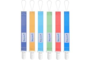 Smlpuame Attaché Tétine pour Bébé - Lot de 6 Pièces, Attache Sucette Multicolore, Accroche Tétine pour Bébé Garçon et Fille (Couleur pure)
