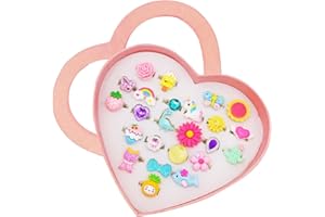 powerking Girl Rings, Adjustable Jewelry Rings Set with Box, Girl Play Makeup Dress Up Rings for Kids and Little Girls