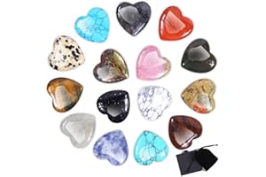 Aitsite Set di 15 Pietre Naturali a Forma di Cuore, Pietre curative, Quarzo Rosa, Pietre Portafortuna, per cristalloterapia, Meditazione e Decorazioni
