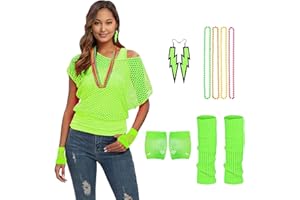 MARYPATY Costume Anni 80 anni 90 Donna, Anni '80 Accessori Costume, Accessori anni 80 Maglia a Rete Guanti a Rete Canottiera Orecchini, Vestiti anni 80 Anni 90 per Costume Carnevale Donna Festa a Tema.