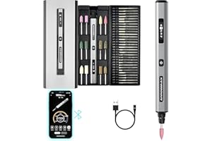 ARROWMAX Stylo de gravure électrique, stylo de polissage avec 42 embouts, boîtier en aluminium, contrôle de mouvement intelligent, OLED, Bluetooth, APP, charge magnétique sans fil (SGS PRO)