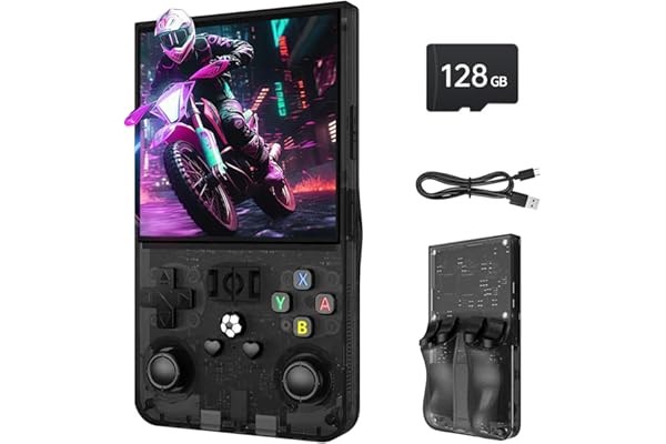 Console de Jeux R36MAX Retro, Écran IPS 4,0 pouces, 128 Go de Mémoire, 22.000 Jeux Préinstallés, Batterie 4000mAh, Console Portable pour Enfants