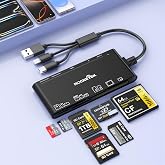 Memory Card Reader 7 in 3 Connector (USB+USB-C+Lightning) SD Card Reader for SD/TF/CF/Micro SD/XD/MS Reader, Micro SD Card Re