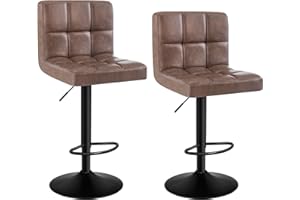 WOLTU Bar Stools Set of 2, Breakfast Bar Chairs Swivel Dining Stools for Kitchen Island Counter, Faux Leather Upholstery, Adjustable Gas Lift, Metal Footrest & Base, Dark Brown