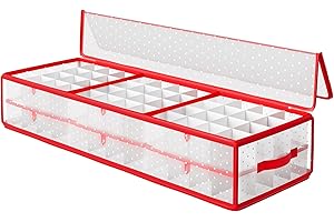 SONGMICS Christmas Ornament Storage Box, 96 Slots of 7.6 cm, 96.5 x 33.5 x 17.5 cm, Bauble Storage Box with Dividers, Zippers, Side Handles, Under the Bed, Cherry Red RFB031T02