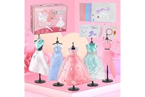 XIAOEVER Fashion Design Kit for Girls Kids, Fashion Designer Sewing Set with 5 Mannequins Sketchbook Clothing Fabric Accessories, Creative Arts & Crafts Fashion Design DIY Activity for Kids 6 7 8 9 10 11 12