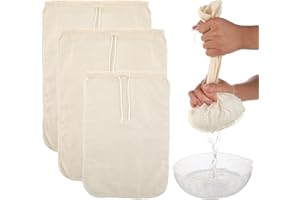 WLLHYF 3 Pack Cotton Nut Milk Bags Fine Mesh Reusable Cheese Cloth Food Yogurt Strainer Cheesecloth Bag Cold Brew Bags for Cheese Making Coffee Straining Juice Juicing
