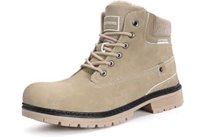 EAGSOUNI Snow Boots Womens Mens Winter Flat Ankle Boots Warm Fur Lined Fashion Leather Shoes Casual Lace Up Outdoor Trainer Urban