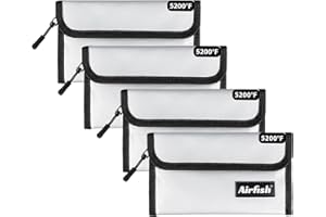 Airfish 4 pièces Sac d'argent Ignifuge, 12,7 x 20,3 cm, Portefeuille Ignifuge, Sac étanche avec Fermeture éclair, Petit Sac Ignifuge pour Objets de Valeur