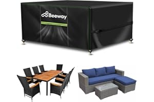 BEEWAY Gartenmöbel Abdeckung Wasserdicht, Schutzhülle Abdeckplane für Gartentische Terrassenmöbel Möbelsets - 420D Oxford Gewebe, Anti-UV, Winterfest, 200 x 160 x 73cm