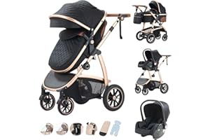 Kakbgee 3-in-1 Kinderwagen | Kombi-Kinderwagen mit ECE R129 Babyschale | Buggy mit Höhenverstellbarem Griff | Aluminium-Rahmen | Moskitonetz | für Neugeborene 0-4 Jahr