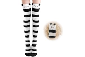 KAKVEIAI 1 para długich skarpet damskich, do przytulania, podkolanówki do kolan, przytulne skarpety za kolano, panda, przytulne, ciepłe, dla kobiet i dziewcząt, na prezent, rozmiar uniwersalny, pasy, rozmiar uniwersalny