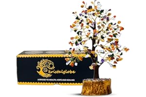 KRISTALGLOBE Multi Stones Crystal Tree of Life – Handmade Bonsai Tree with 300 Natural Healing Crystals, Gold Wire & Wooden Base – Energy Tree for Home Decor, Meditation, Spiritual Gifts for Women