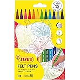 Jovi - 2mm fine tip markers, case with 12 assorted colours | Washable Water Based Ink for Drawing and School Use, Suitable fo