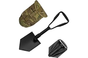 USGI Industries Military Style Shovel | Tri-Fold Entrenching Tool with Serrated Edge | Lightweight, Foldable, Compact, Multi-Use Perfect for Camping, Survival, Trenching (OCP Cover)