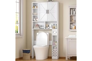 GoaHi Tall Over The Toilet Cabinet with Doors & Adjustable Shelves, Bathroom Storage Unit Featuring Toilet Paper Holder, Space-Saving Solution for Bathroom, Laundry Room & Restroom - White
