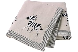 DovFanny Baby Blanket 100% Cotton Knitted Soft Blanket for Newbron with Lovely Zebra, 100 x 80cm Brown