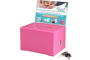 My Charity Boxes MCB Urne en acrylique de qualité avec serrure pour dons et suggestions – Boîte sécurisée et sûre pour cartes de visite et événements (rose)
