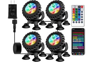 LED-undervattenpoolbelysning, simbassänglampor med fjärrkontroll och Bluetooth-app, RGB IP68, vattentät, med sugkopp, idealisk för pool, vattenfall, trädgårdsdammar, akvarium (4 i 1)