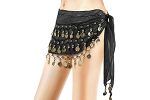 AHQiZFX 1 Stück Damen Bauchtanz Gürtel,Tanztuch mit Münzen für Bauchtanz,Bauchtanze Münzgürtel,Bauchtanze Chiffon Hüfttuch,Bauchtänzerin Kostüm,für Mädche Frau Performance Kostüm Bauchtanze Yoga Kurs