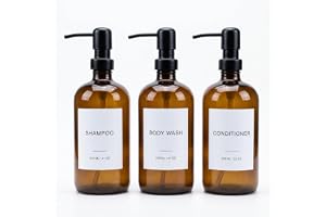 Set med 3 schampo- och balsamdispensers med pump i rostfritt stål (brun) 600 ml, påfyllningsbara duschflaskor av PET med pump