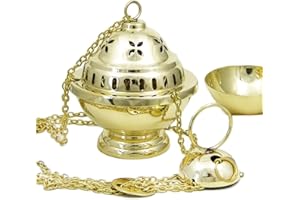 NKlaus incensiere dorato in ottone con catena 60 cm e ciotola rimovibile fatto a mano per rituali meditazione purificazione regalo spirituale altezza 14 cm 2914