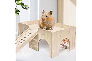 Chingcoo Maison pour hamster en bois - Maison à plusieurs compartiments - Maison en bois - Cochon d'Inde - Accessoires pour hamster - Cochon d'Inde - Jouet avec échelle - 38 x 24 x 18 cm