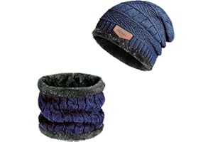 Ayizhiniu Uomo Set Invernale di Berretto e Sciarpa, Set Berretto Maglia Scaldacollo, Elastico in Maglia Beanie, Scaldacollo Invernale Berretto, Applicabile Caldo Antivento Inverno Vestito