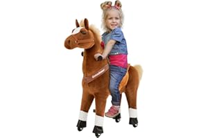 Miweba Poney Amadeus | Cheval à Bascule - Jouet à Bascule - Cheval pour Enfants - Poney en Peluche à roulettes - Jouet à chevaucher - Peluche - Jouet Debout - 4-8 Ans