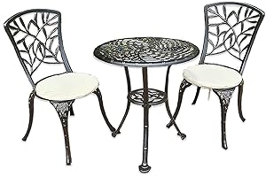 Signature Homes and Gardens SH&G Hembury 2 Seat Bistro Set | 3 Piece Round Table & Chairs | Black Aluminium with Cream Cushions | Indoor & Outdoor