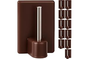 YOUR DAY MATE Gancio autoadesivo per bastone, 12 pz, Marrone, misura 25 x 17 mm, ganci per tenda, ganci per zanzariere, gancio adesivo per tende a finestra, aggancio per bastoni su finestre in PVC, curtain hook