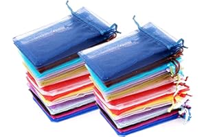 Intckwan 100 sztuk kolorowych woreczków z organzy, 10 x 15 cm, woreczki z organzy, woreczki, prezent, biżuteria, ślubne torebki na cukierki, na festiwal, imprezę i wesele, satynowy sznurek