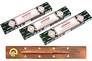 Original Satya Jasmine Incense Sticks Pack of 3X 15G with Greensense Holder for Aromatherapy, Spa, Yoga, Weddings, Meditation, Healing, Positivity and Relaxation