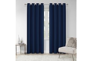 VEHEDE Soft Navy Blackout Curtains for Living Room, Thermal Curtains for Bedroom, Window Treatments Drapes for Room Darkening, Eyelet Black Out Curtains, W46 x L63 Inch, Navy Blue, 2 Panels